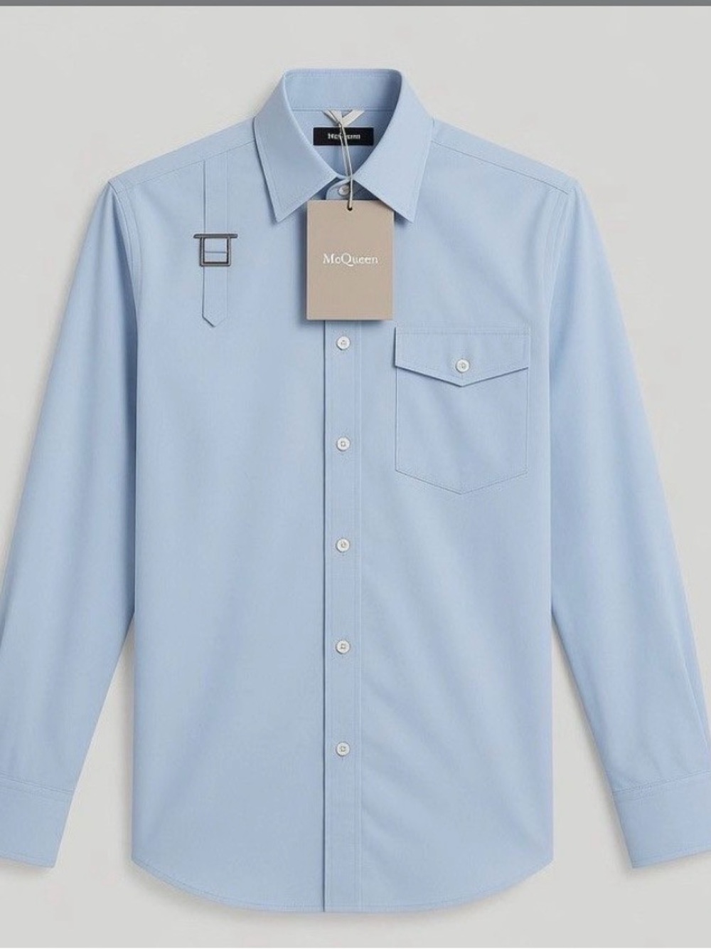 Alexander McQueen Light Blue Long-Sleeve Dress Shirt with Chest Pocket
